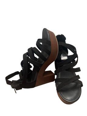 Torrid Black Gladiator Heel Sandals 10.5 WW Extra Wide Strappy Wood Block Heel